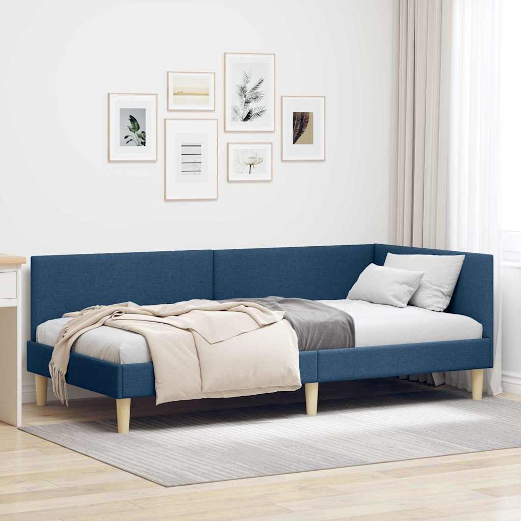 Corner Bed Frame Blue 80 x 200 cm Fabric and Engineered wood