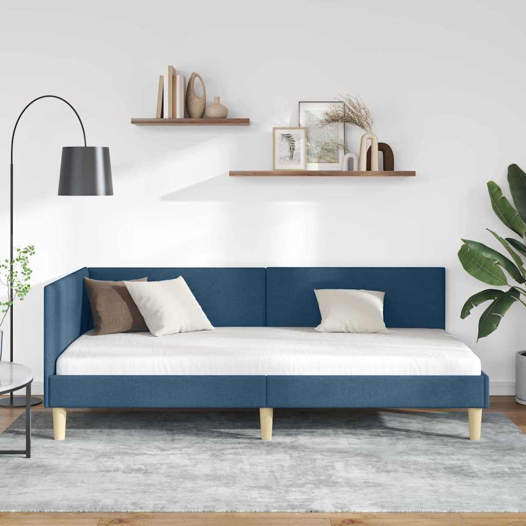 Corner Bed Frame Blue 80 x 200 cm Fabric and Engineered wood