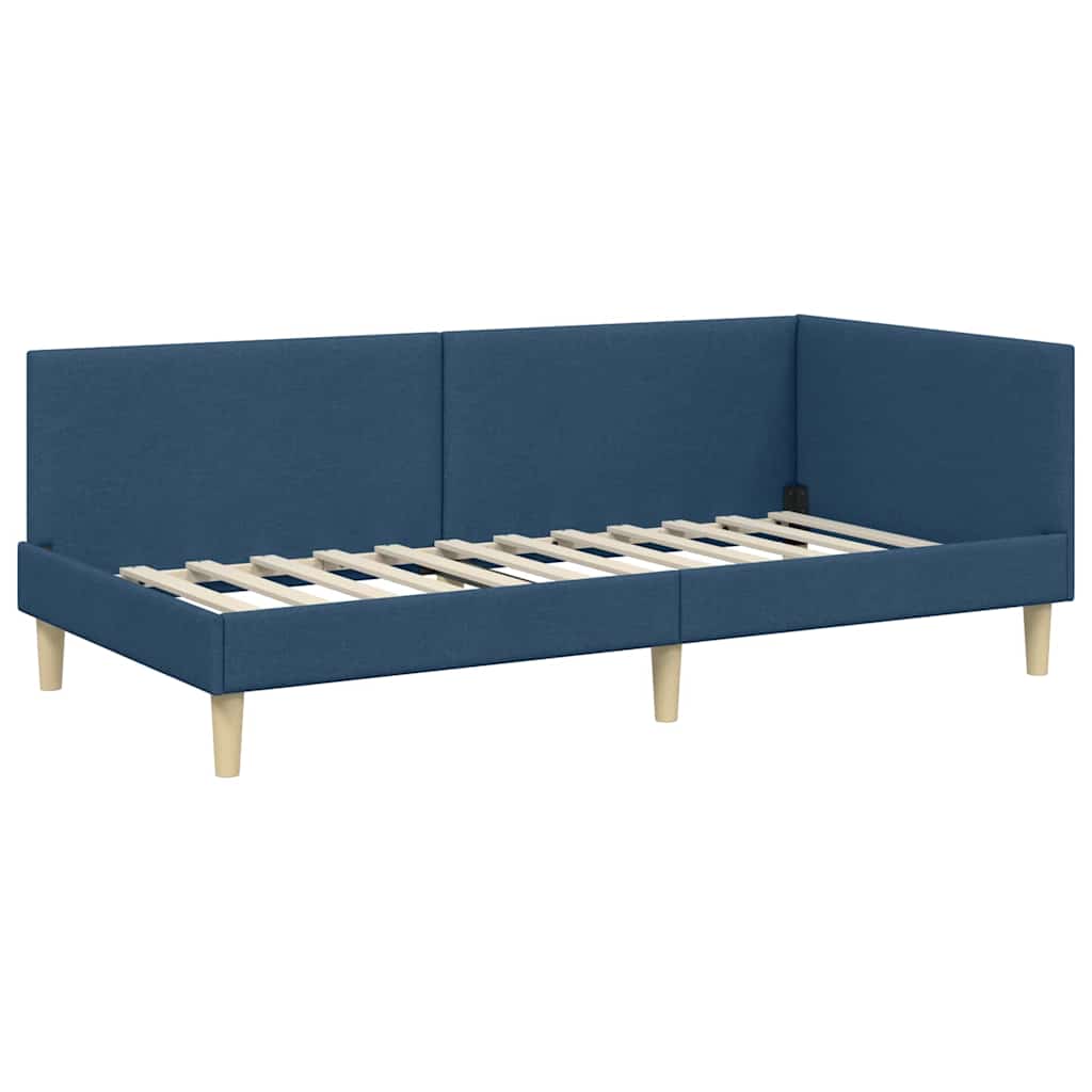 Corner Bed Frame Blue 80 x 200 cm Fabric and Engineered wood