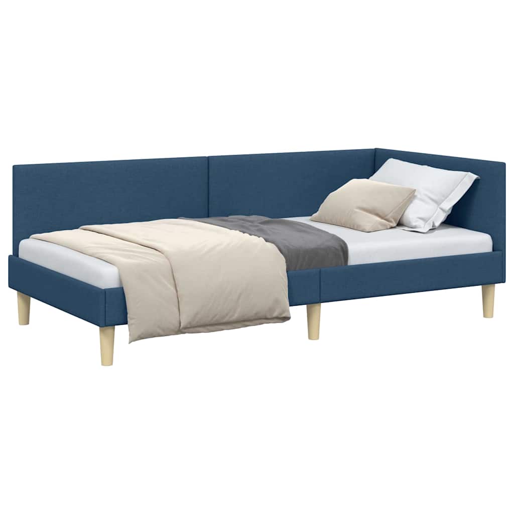 Corner Bed Frame Blue 80 x 200 cm Fabric and Engineered wood