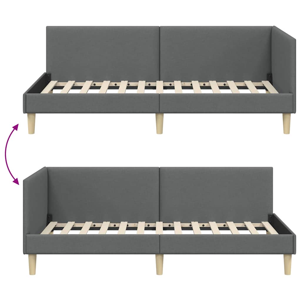 Corner Bed Frame Other with Headboard Dark grey 90 x 190 cm