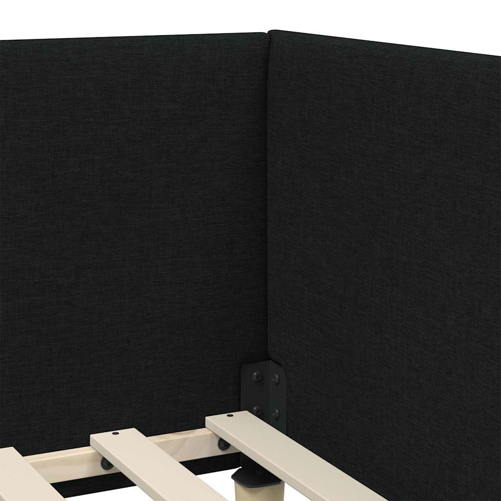 Corner Bed Frame Black 90 x 190 cm Fabric and Engineered wood