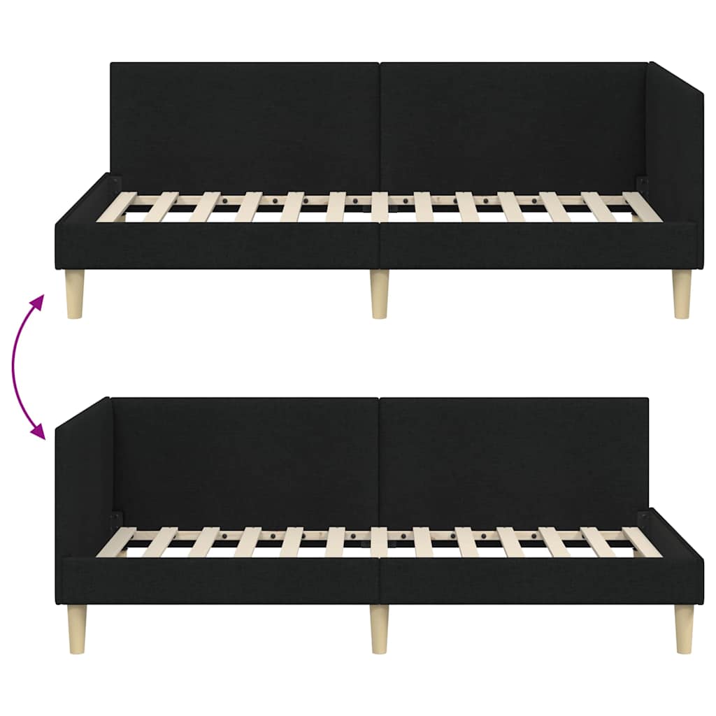 Corner Bed Frame Black 90 x 190 cm Fabric and Engineered wood
