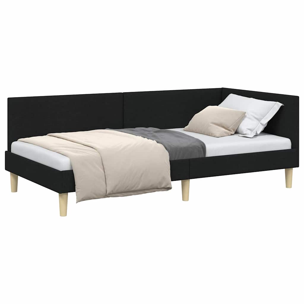 Corner Bed Frame Black 90 x 190 cm Fabric and Engineered wood