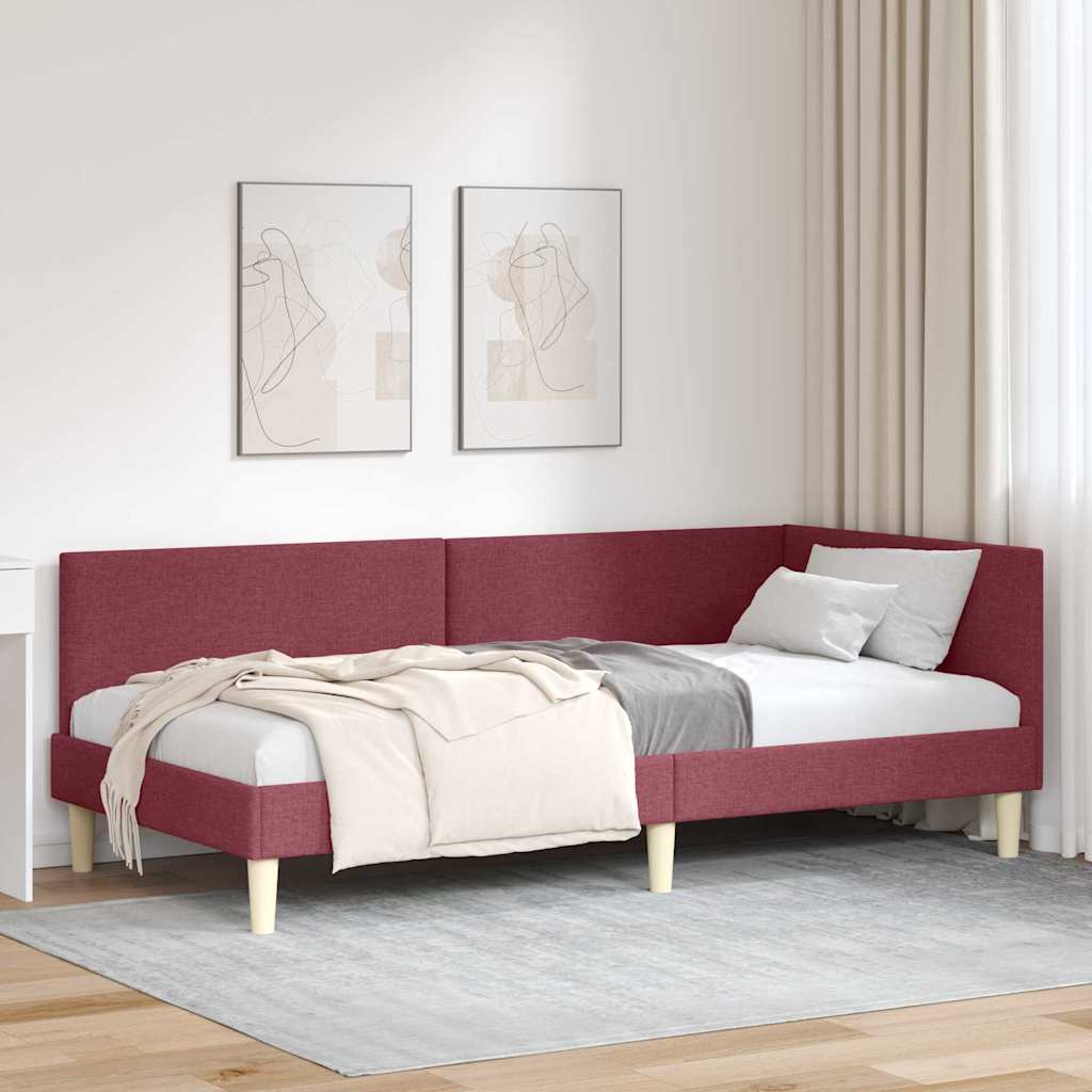 Corner Bed Frame Other with Headboard Wine red 90 x 190 cm