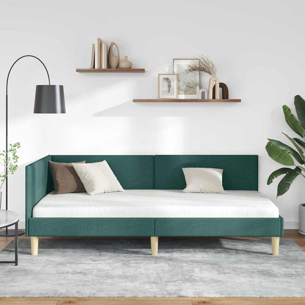 Corner Bed Frame Other with Headboard Dark green 90 x 190 cm