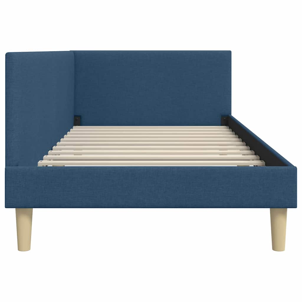 Corner Bed Frame Blue 90 x 190 cm Fabric and Engineered wood