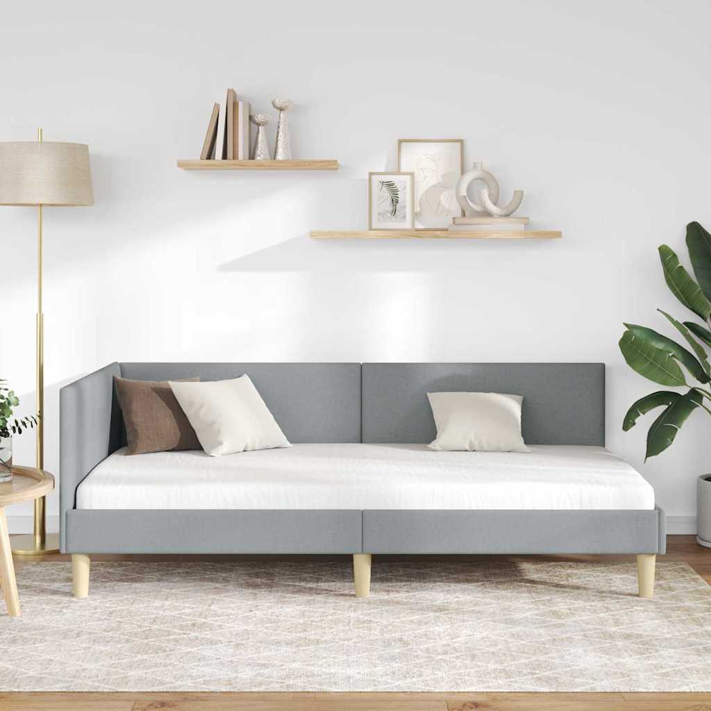 Corner Bed Frame Other with Headboard Light grey 90 x 200 cm