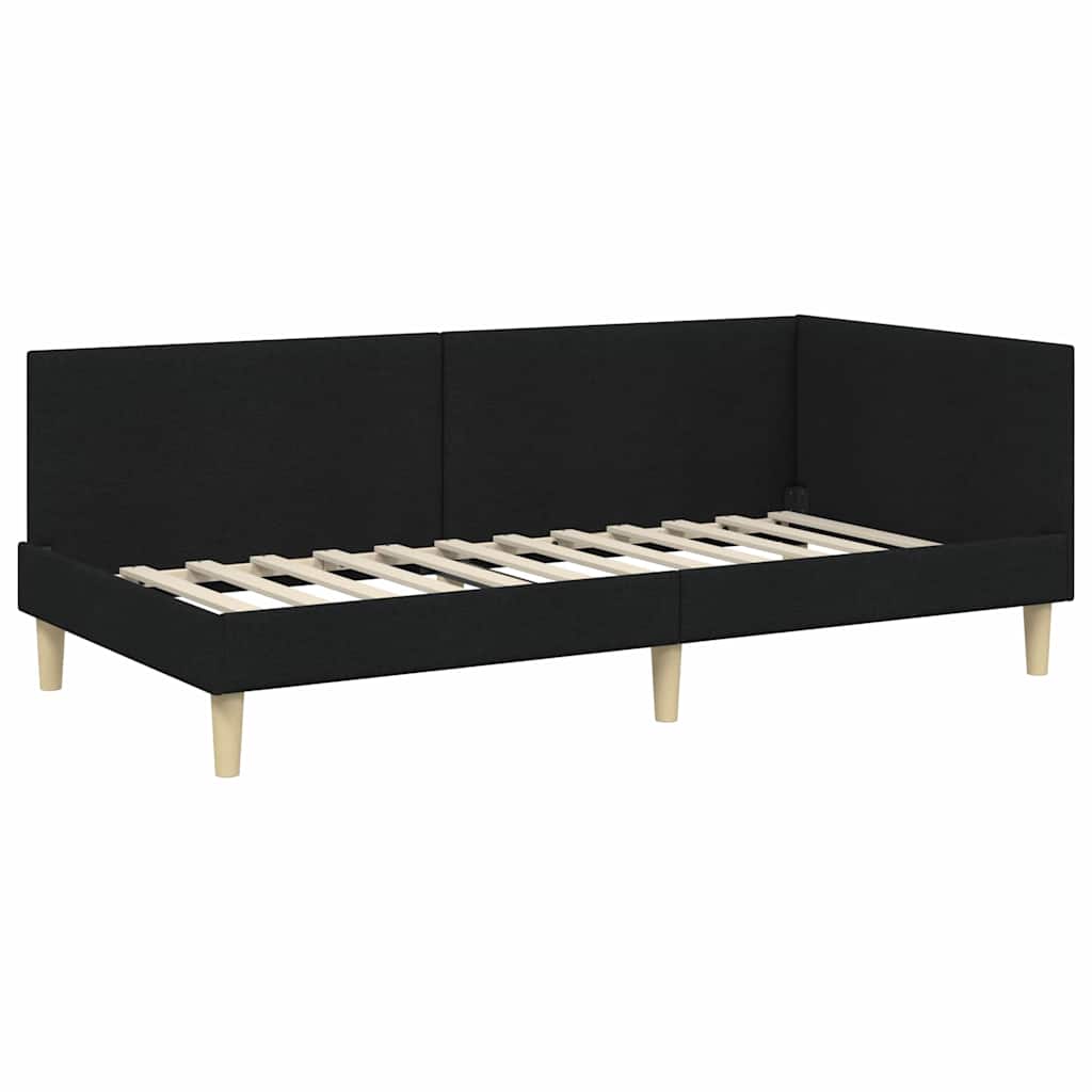 Corner Bed Frame Black 90 x 200 cm Fabric and Engineered wood