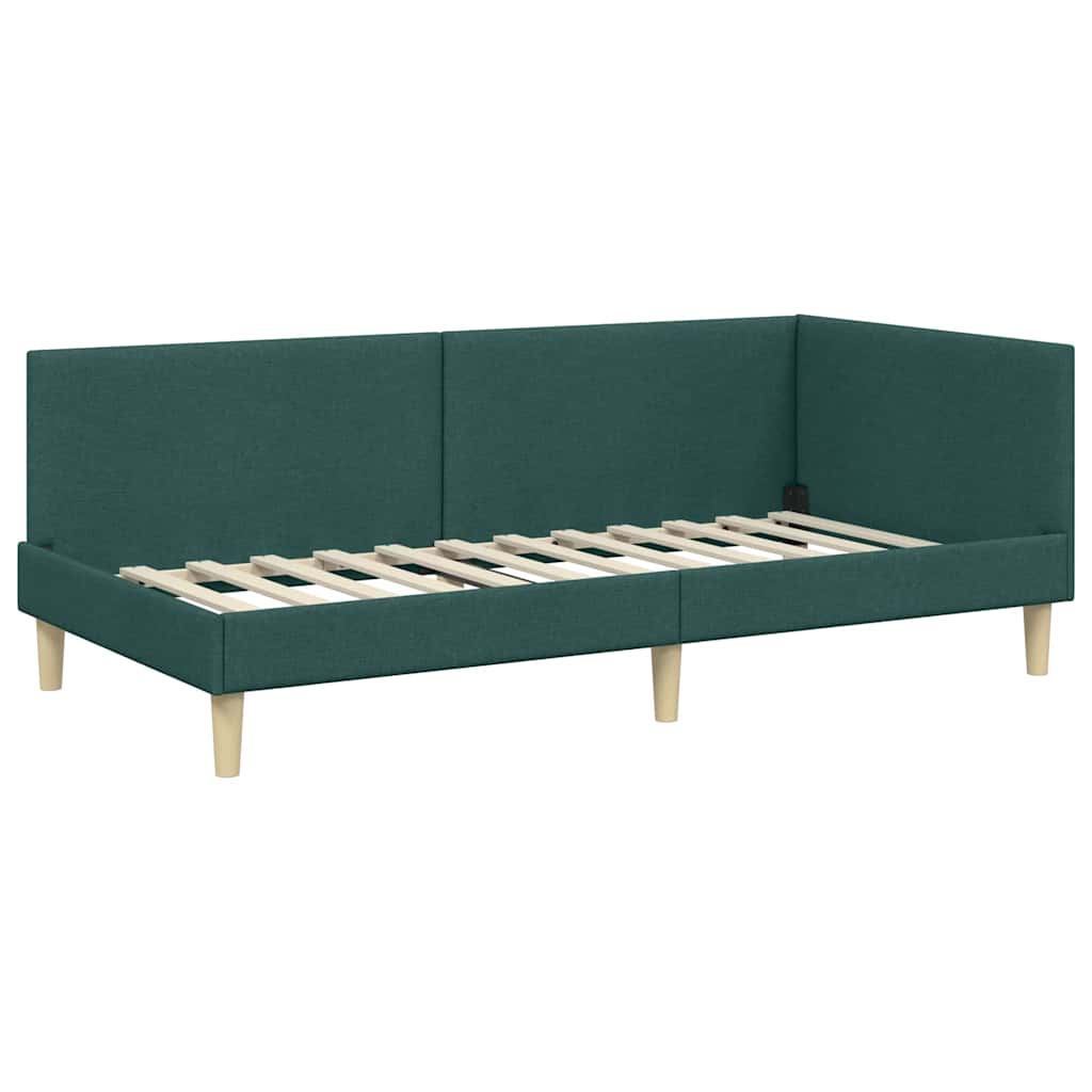 Corner Bed Frame Other with Headboard Dark green 90 x 200 cm