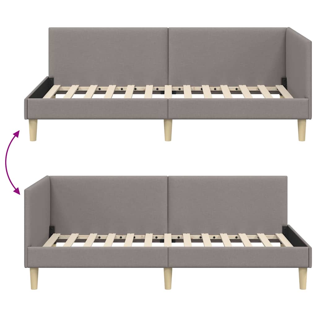 Corner Bed Frame Taupe 90 x 200 cm Fabric and Engineered wood