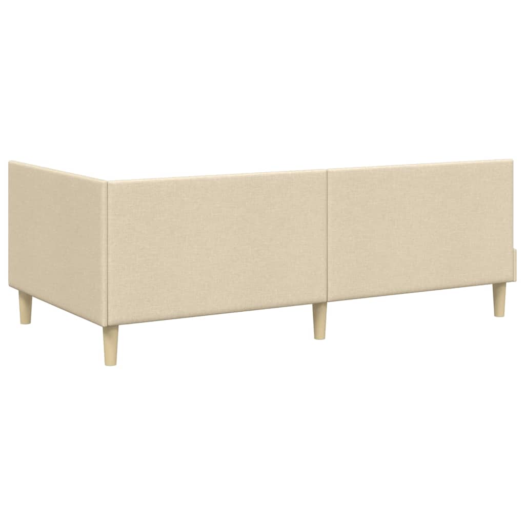Corner Bed Frame Cream 90 x 200 cm Fabric and Engineered wood