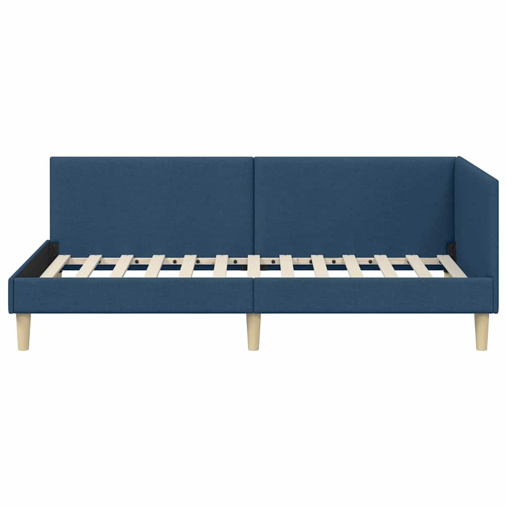 Corner Bed Frame Blue 90 x 200 cm Fabric and Engineered wood