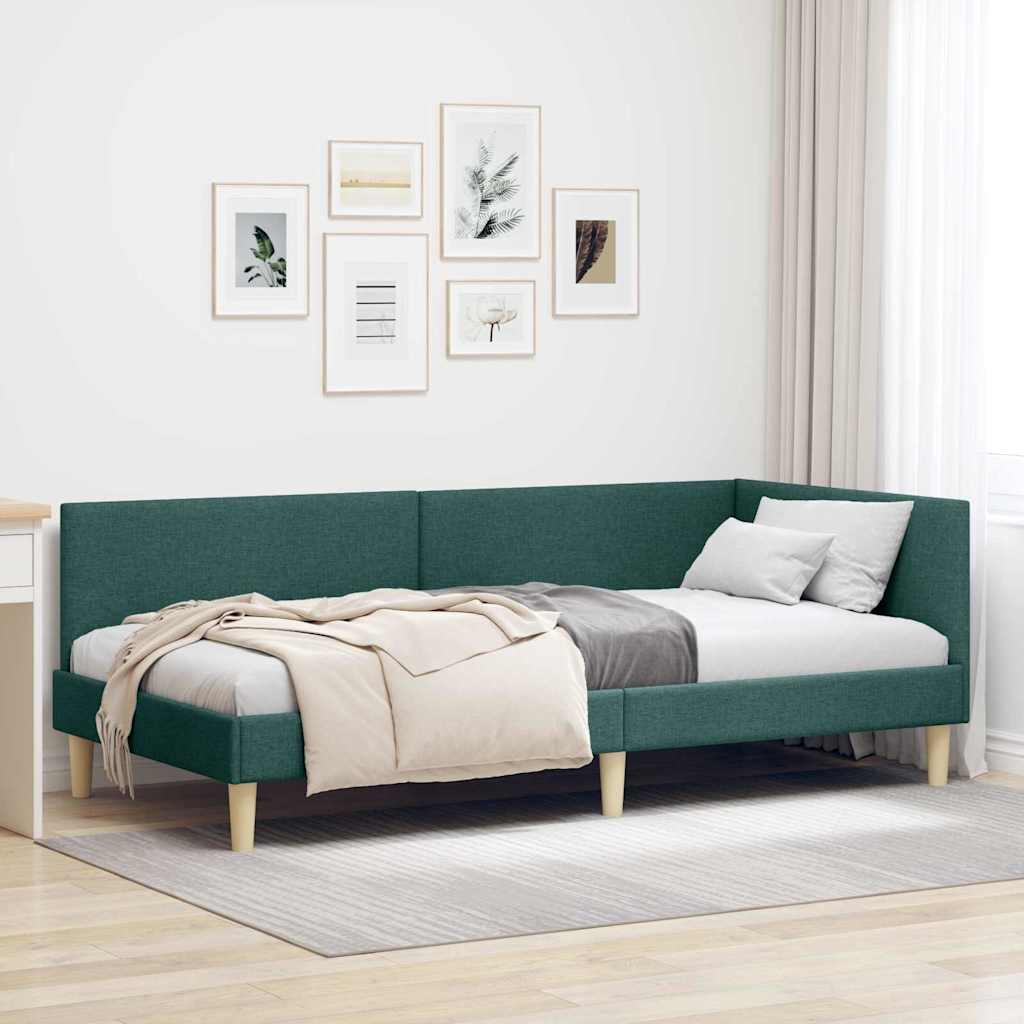 Corner Bed Frame Other with Headboard Dark green 100 x 200 cm