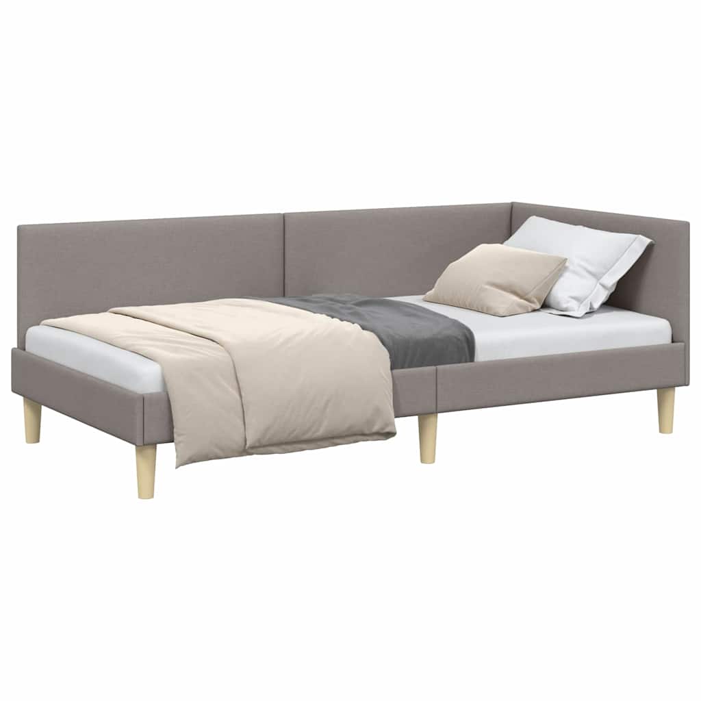 Corner Bed Frame Taupe 100 x 200 cm Fabric and Engineered wood