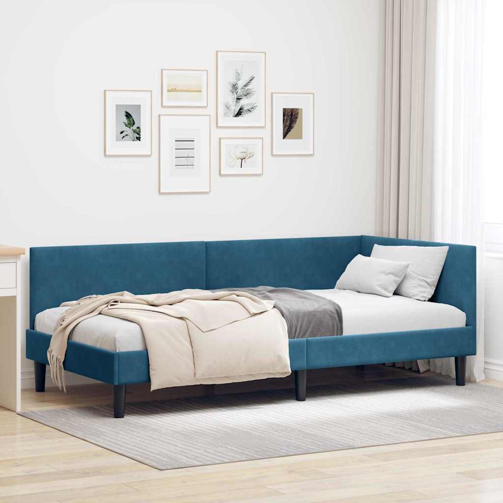 Corner Bed Frame Blue 80 x 200 cm Velvet and Engineered wood