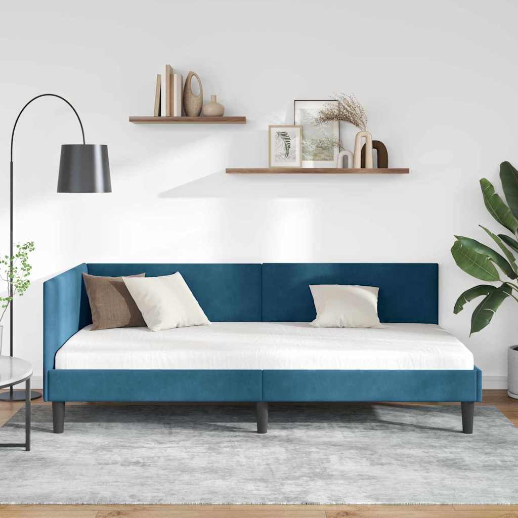 Corner Bed Frame Blue 80 x 200 cm Velvet and Engineered wood
