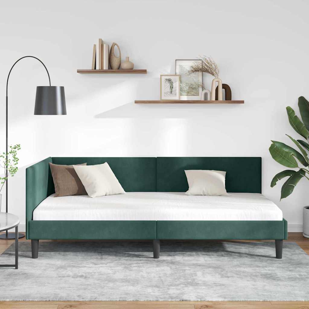 Corner Bed Frame Other with Headboard Dark green 80 x 200 cm