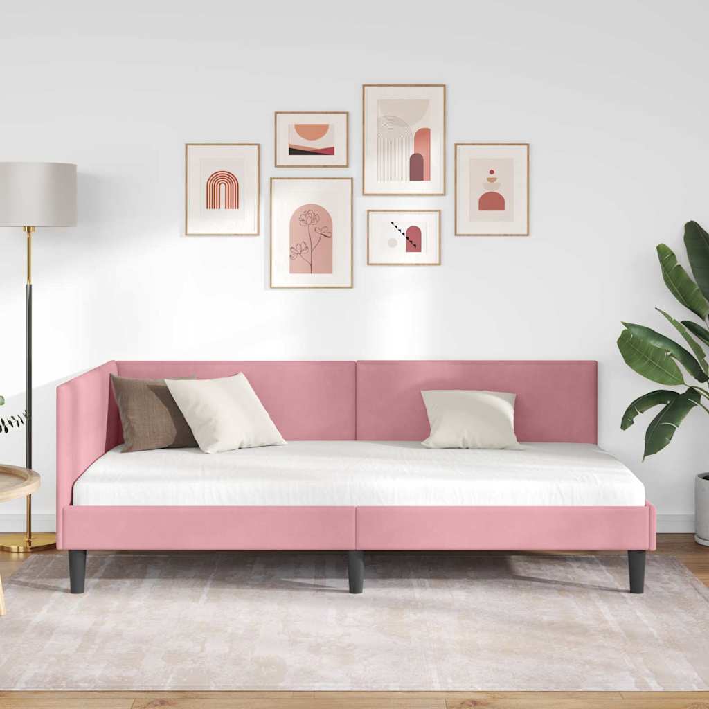 Corner Bed Frame Pink 80 x 200 cm Velvet and Engineered wood