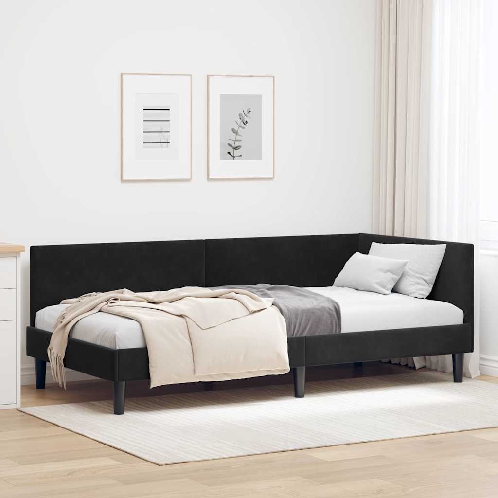 Corner Bed Frame Black 80 x 200 cm Velvet and Engineered wood