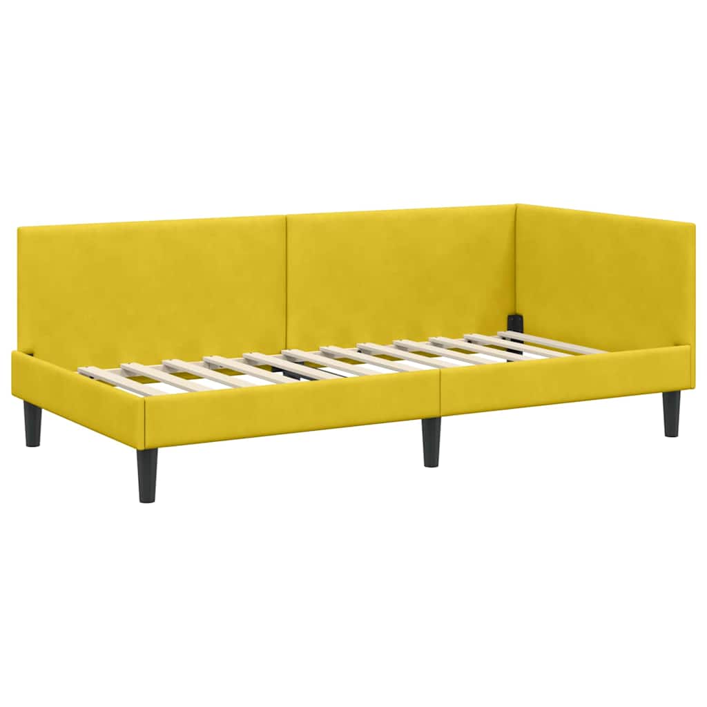 Corner Bed Frame Yellow 80 x 200 cm Velvet and Engineered wood