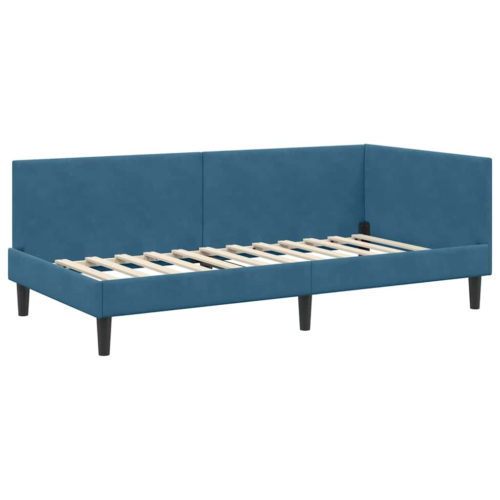 Corner Bed Frame Blue 90 x 190 cm Velvet and Engineered wood