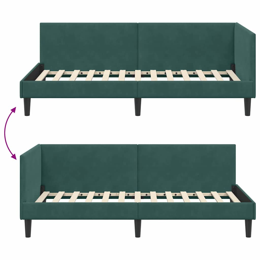 Corner Bed Frame Other with Headboard Dark green 90 x 190 cm
