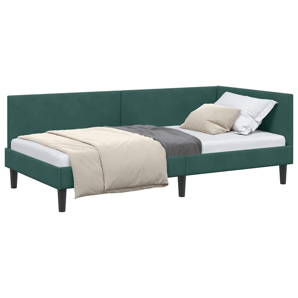 Corner Bed Frame Other with Headboard Dark green 90 x 190 cm