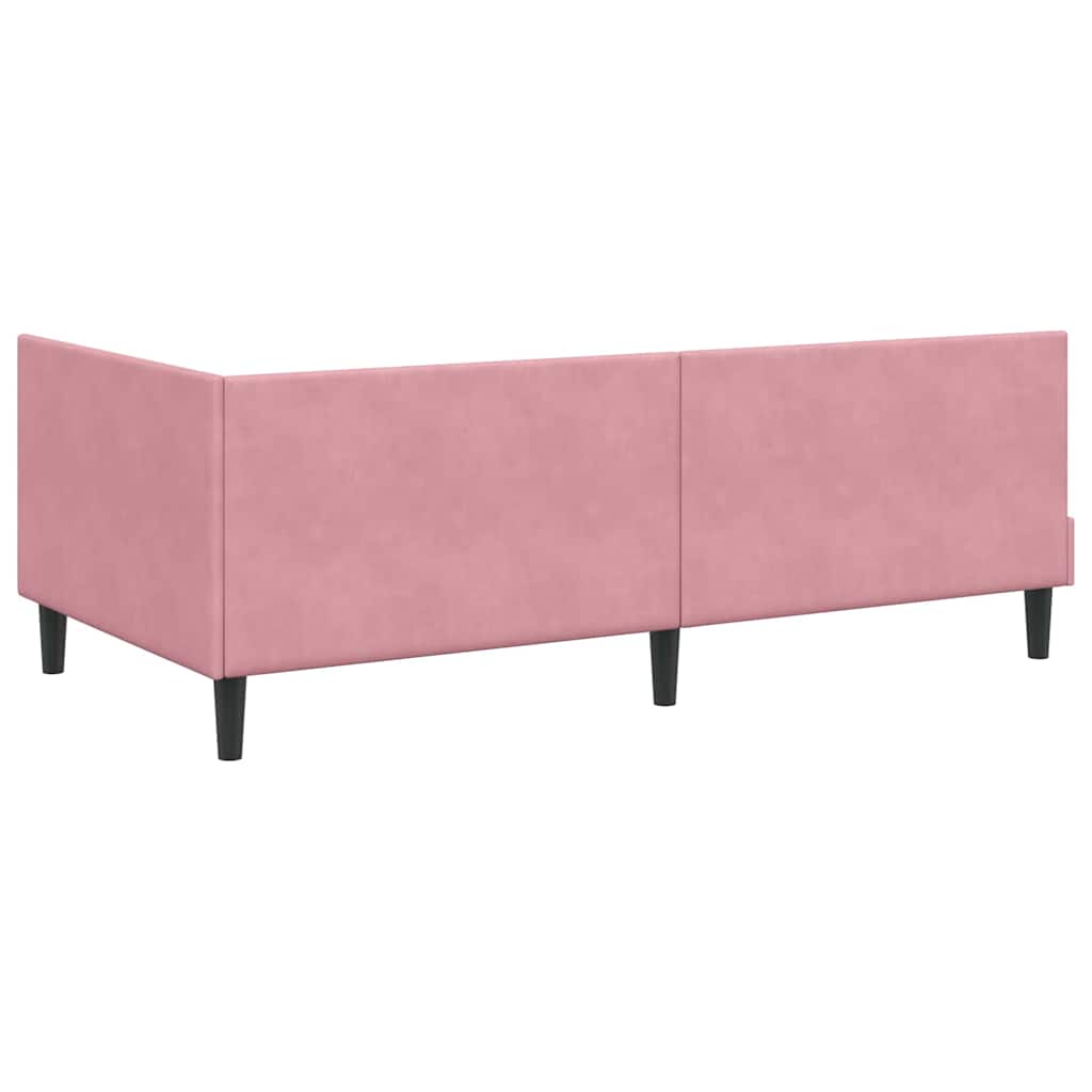 Corner Bed Frame Pink 90 x 190 cm Velvet and Engineered wood