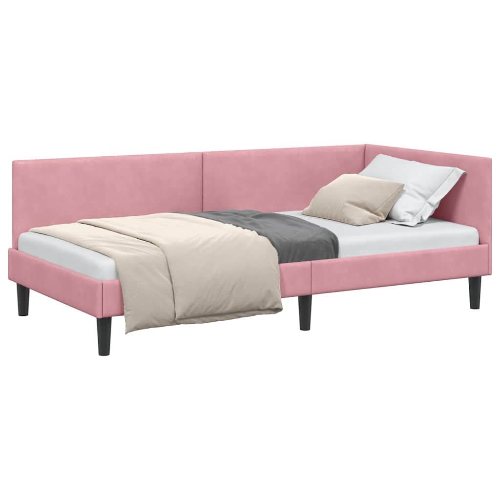 Corner Bed Frame Pink 90 x 190 cm Velvet and Engineered wood