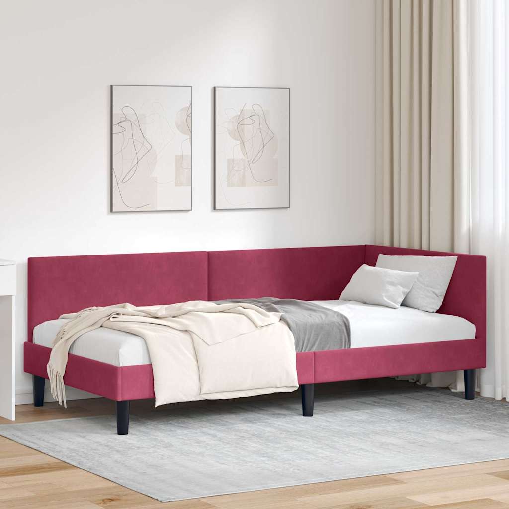 Corner Bed Frame Other with Headboard Wine red 90 x 190 cm