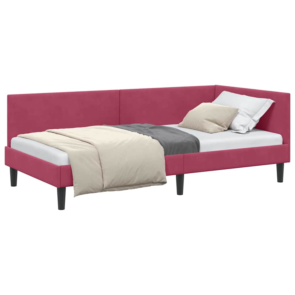 Corner Bed Frame Other with Headboard Wine red 90 x 190 cm