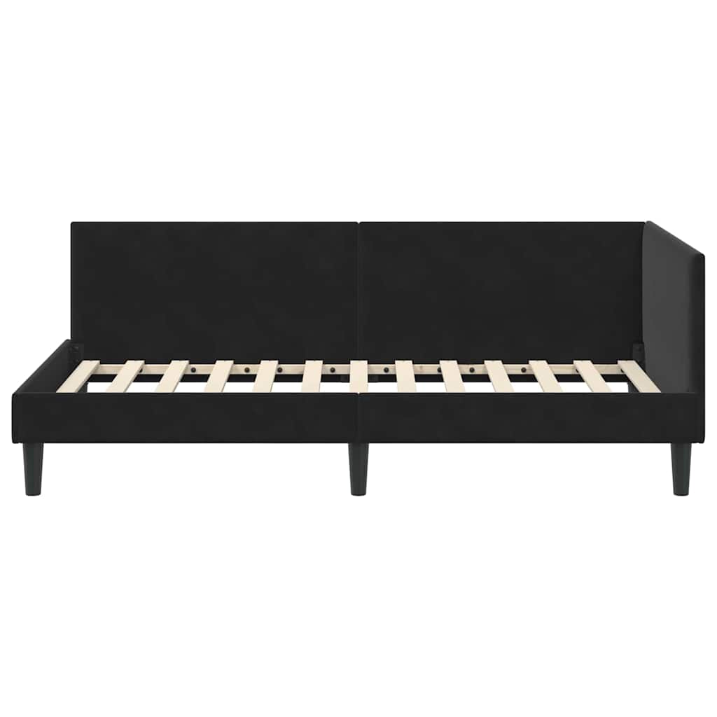 Corner Bed Frame Black 90 x 190 cm Velvet and Engineered wood