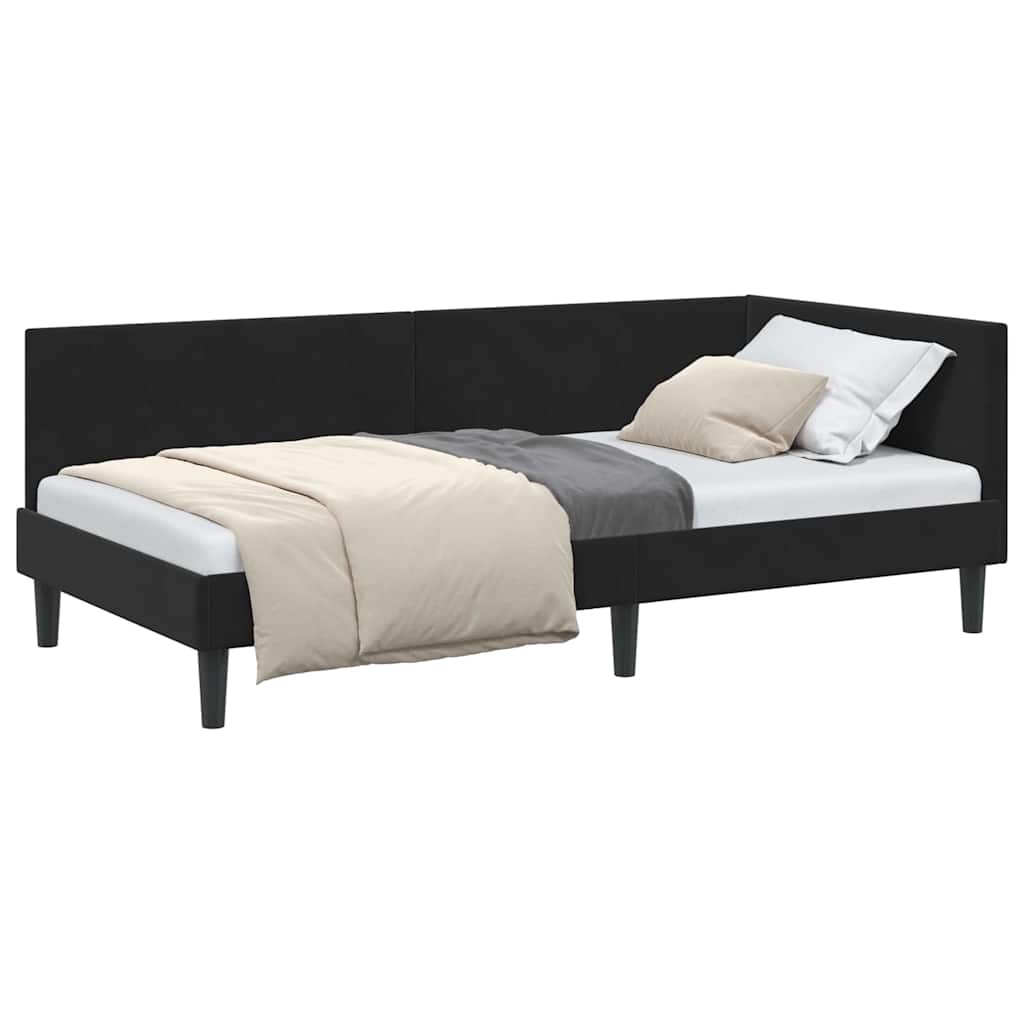 Corner Bed Frame Black 90 x 190 cm Velvet and Engineered wood
