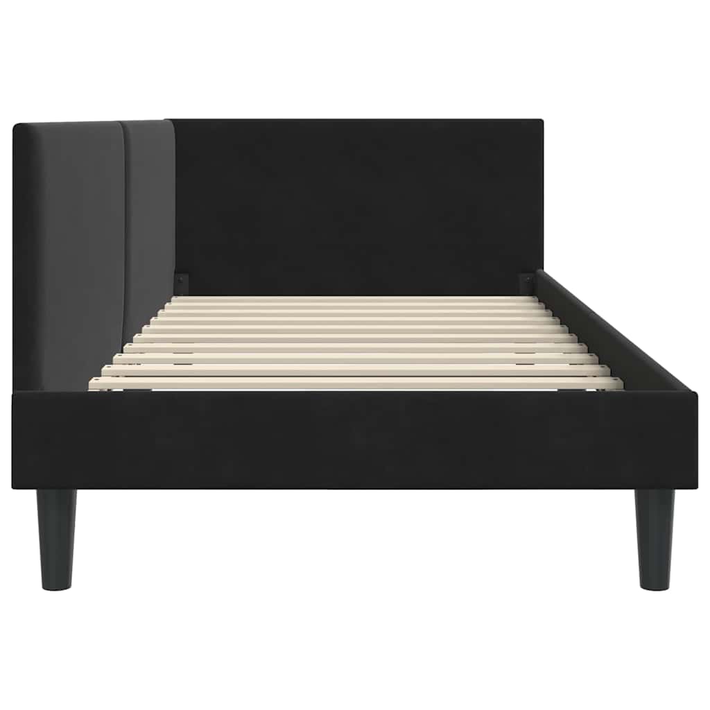 Corner Bed Frame Black 90 x 190 cm Velvet and Engineered wood
