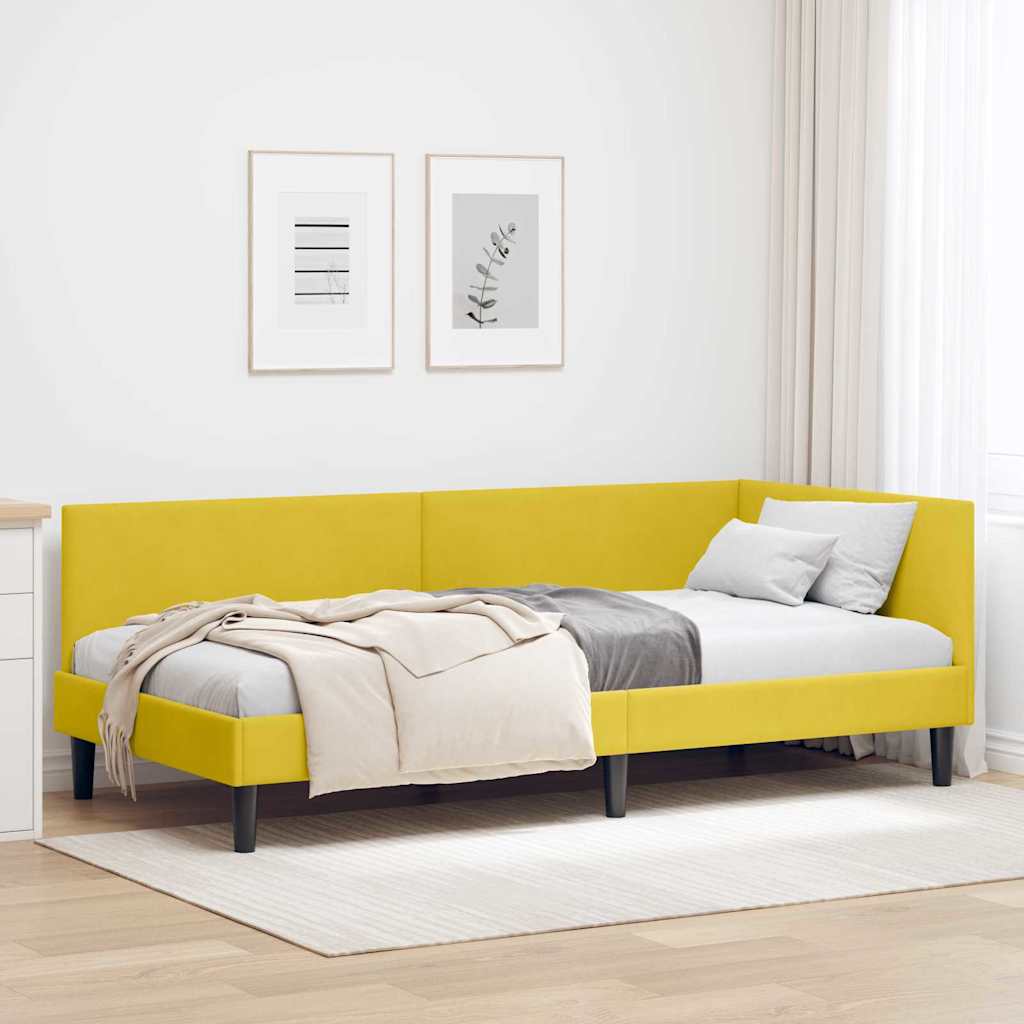 Corner Bed Frame Yellow 90 x 190 cm Velvet and Engineered wood