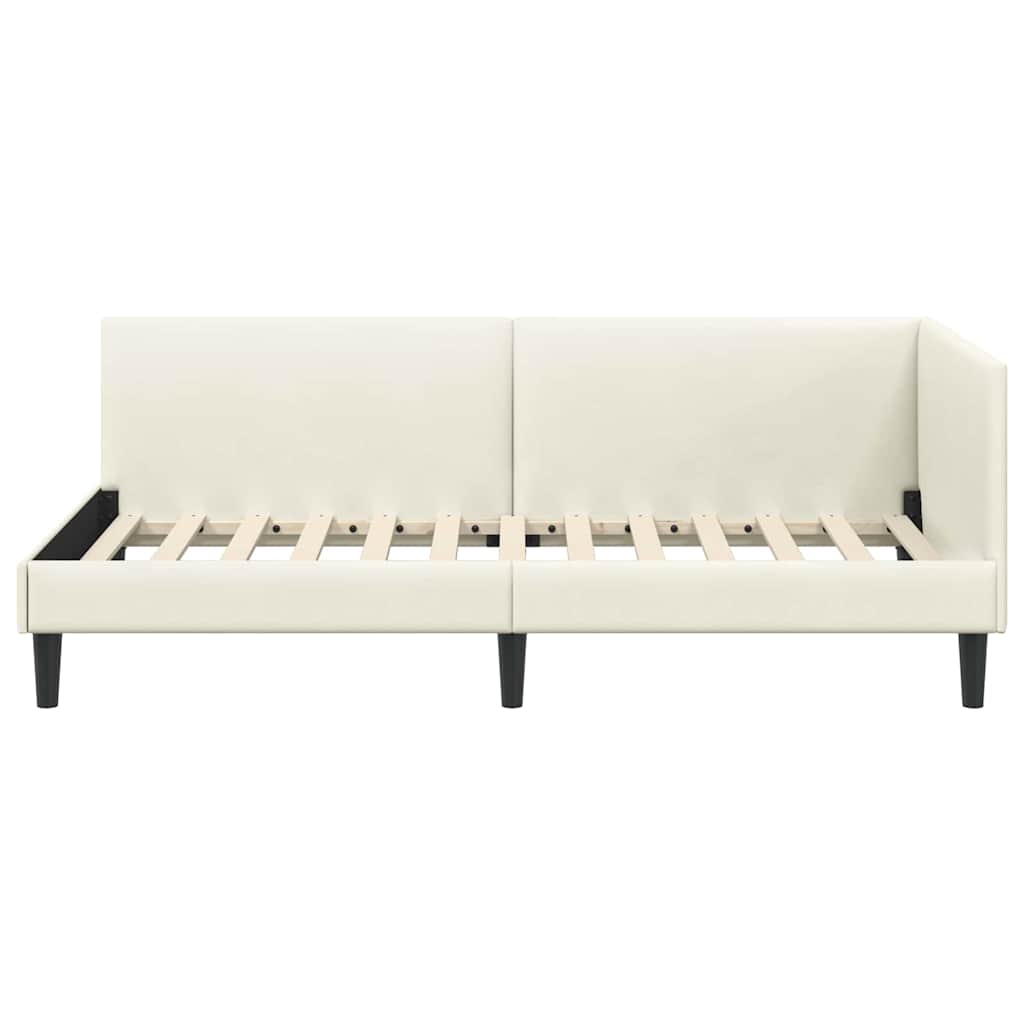 Corner Bed Frame Cream 90 x 190 cm Velvet and Engineered wood
