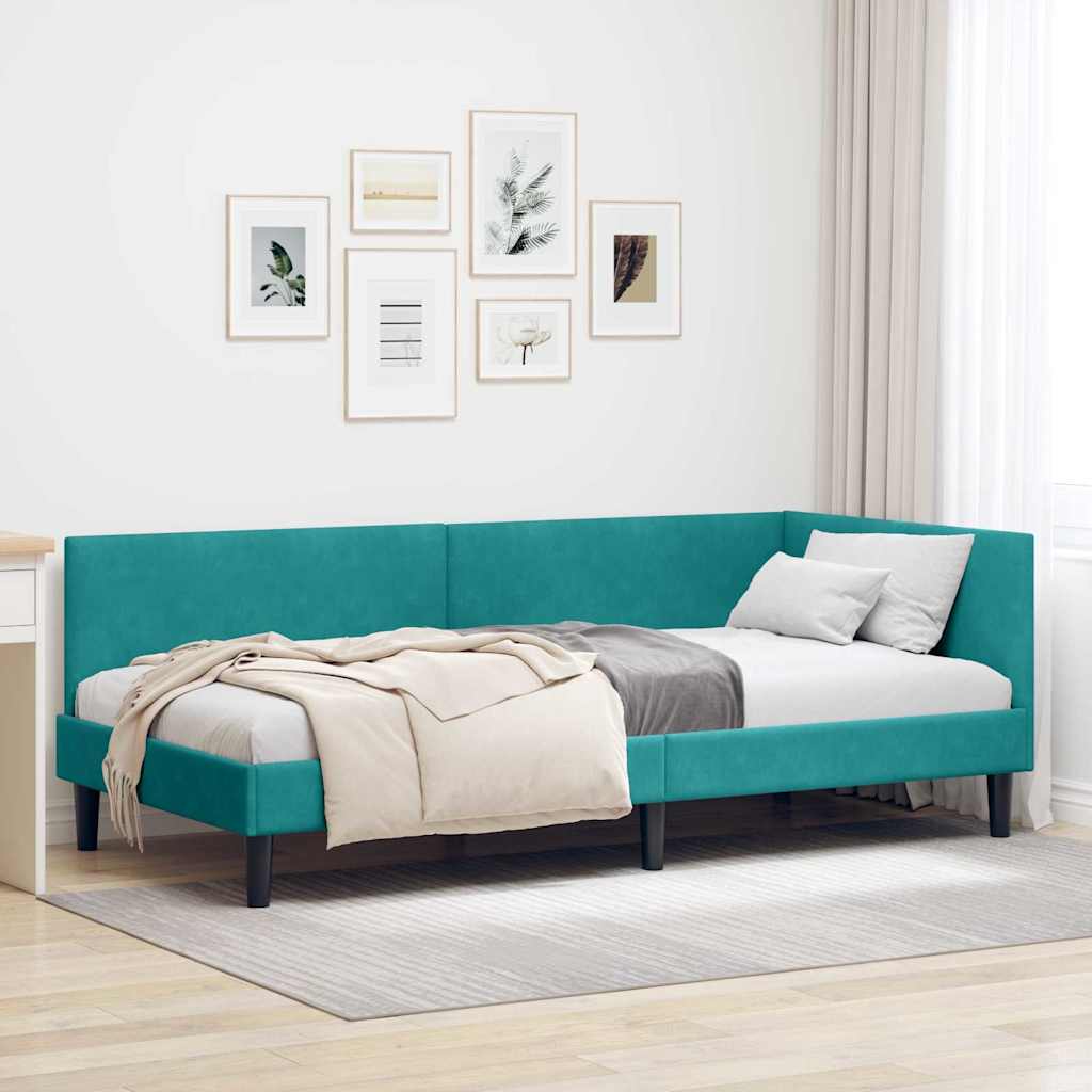 Corner Bed Frame Other with Headboard Turquoise 90 x 190 cm