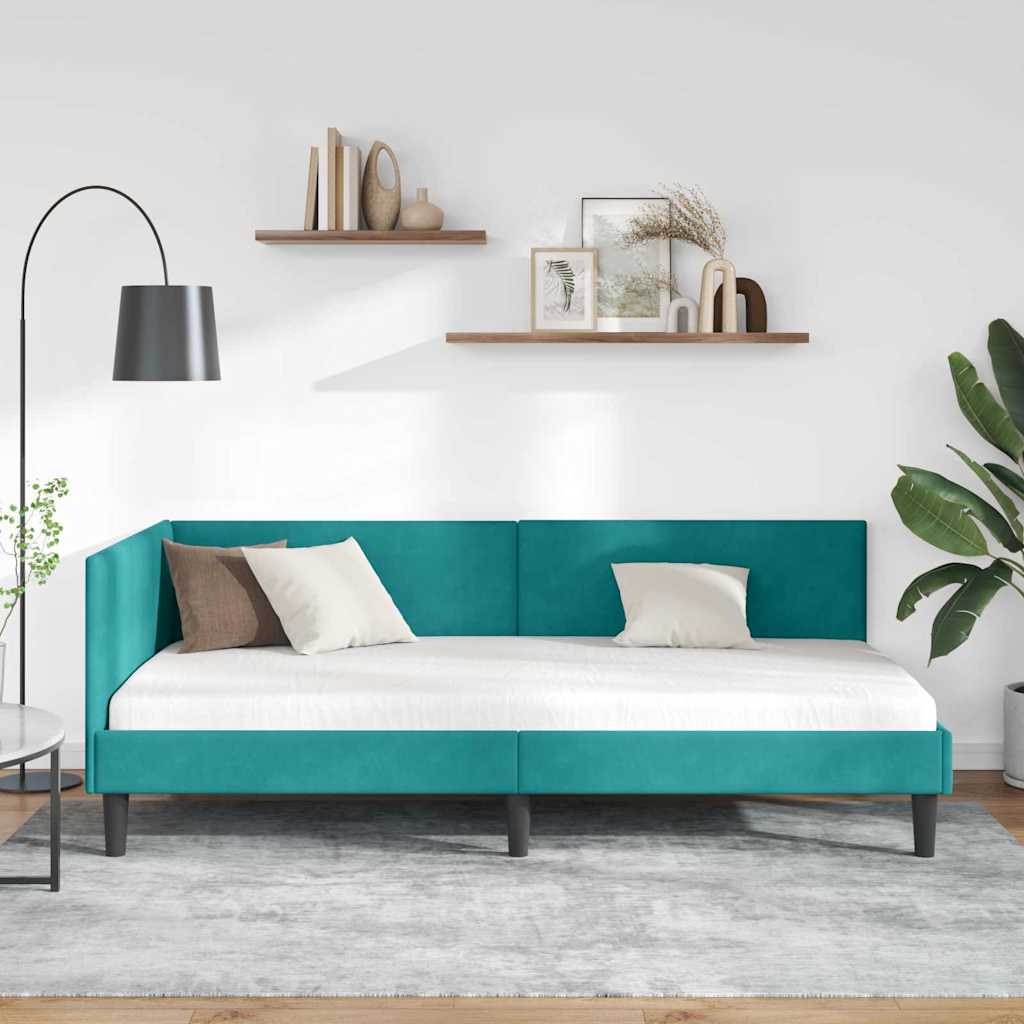 Corner Bed Frame Other with Headboard Turquoise 90 x 190 cm