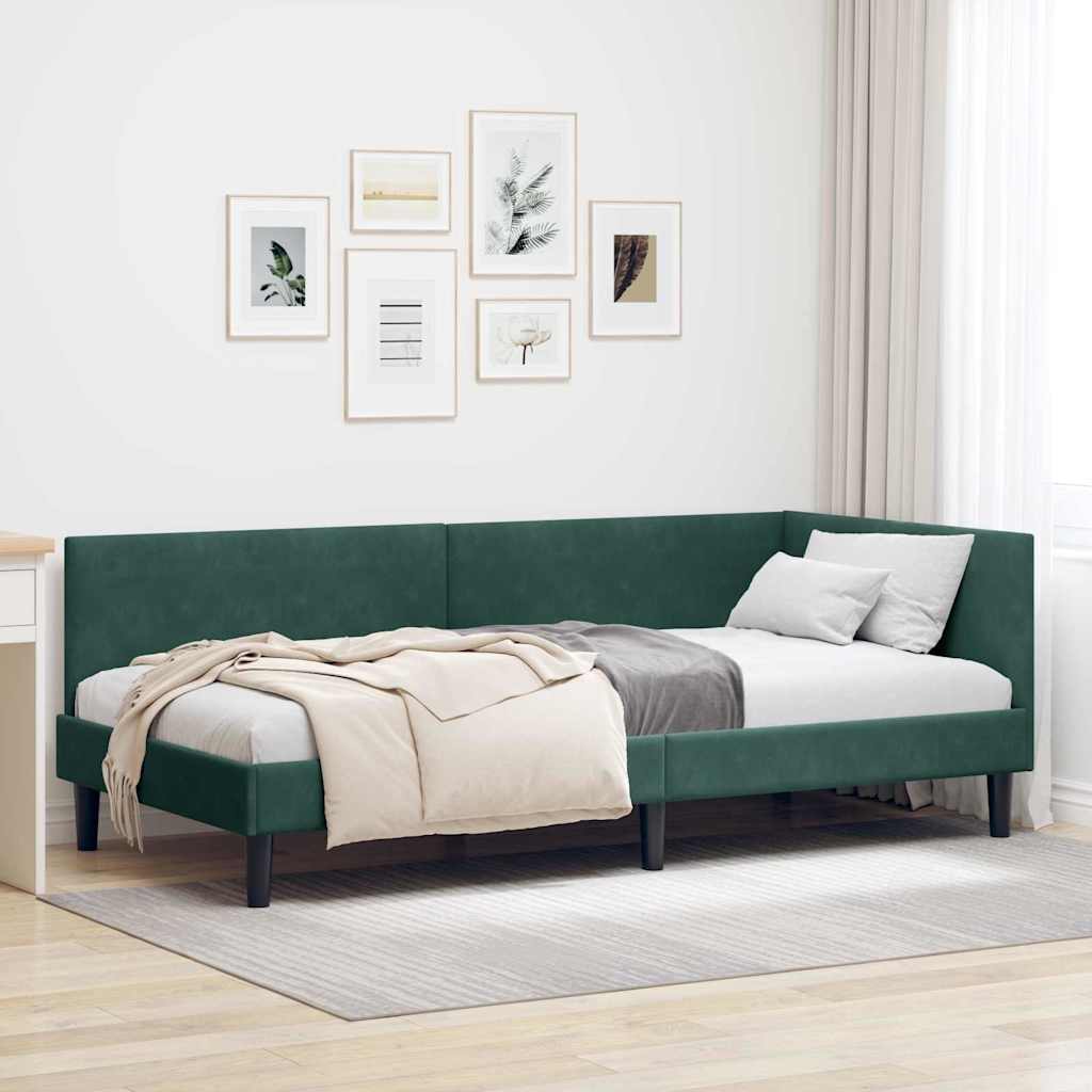 Corner Bed Frame Other with Headboard Dark green 90 x 200 cm