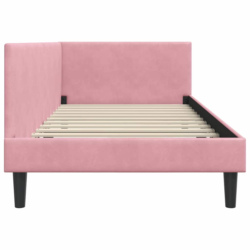 Corner Bed Frame Pink 90 x 200 cm Velvet and Engineered wood