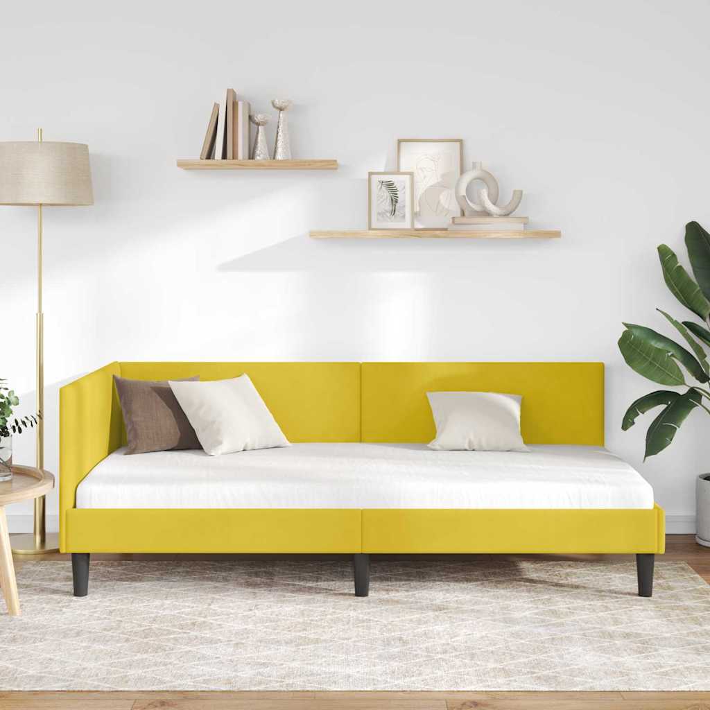 Corner Bed Frame Yellow 90 x 200 cm Velvet and Engineered wood