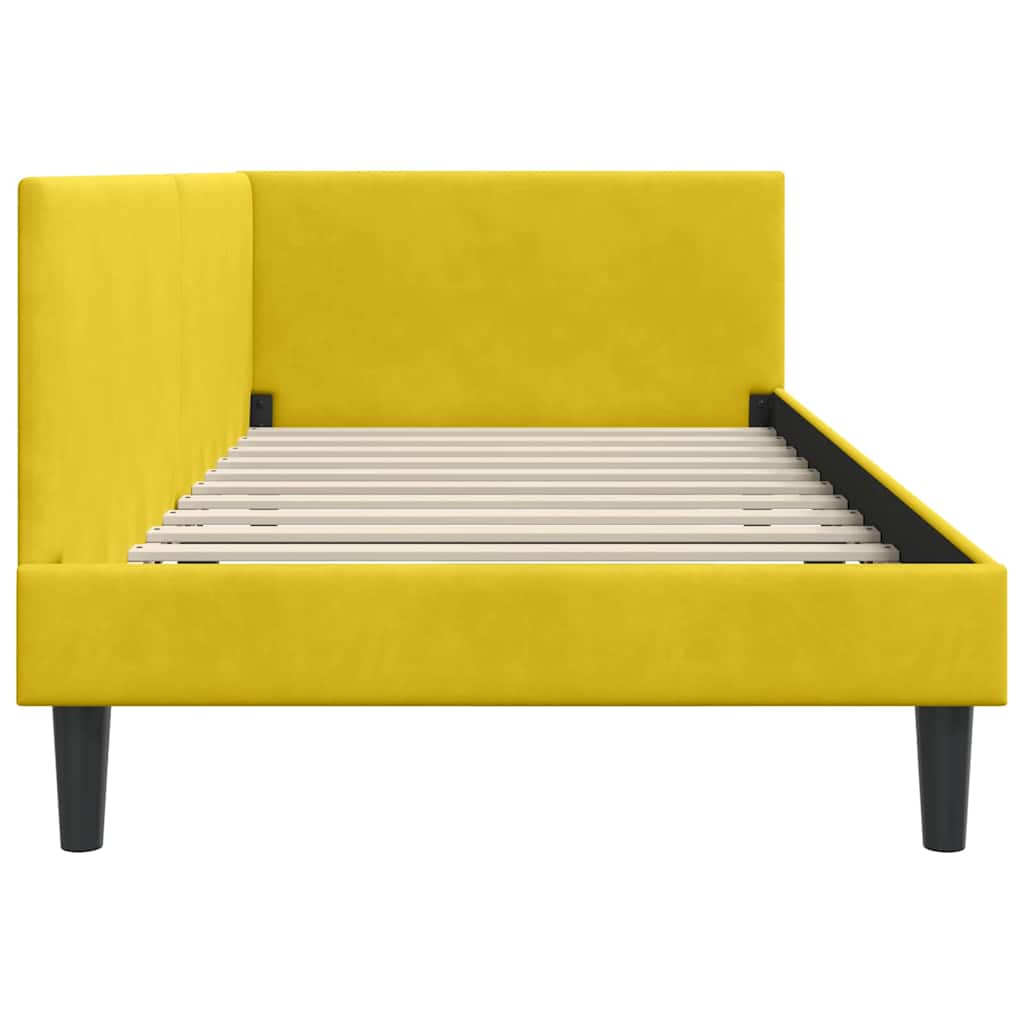 Corner Bed Frame Yellow 90 x 200 cm Velvet and Engineered wood