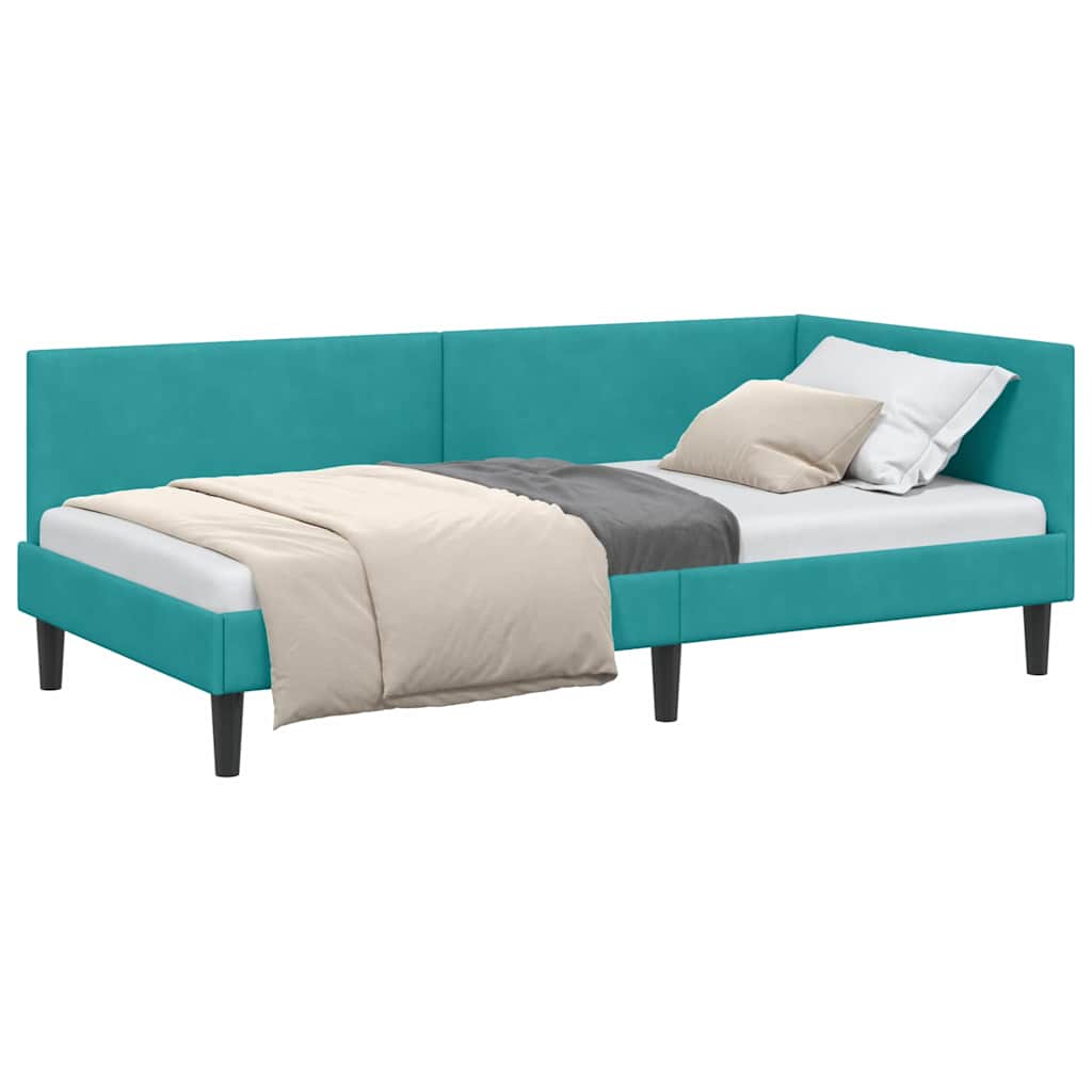 Corner Bed Frame Other with Headboard Turquoise 90 x 200 cm