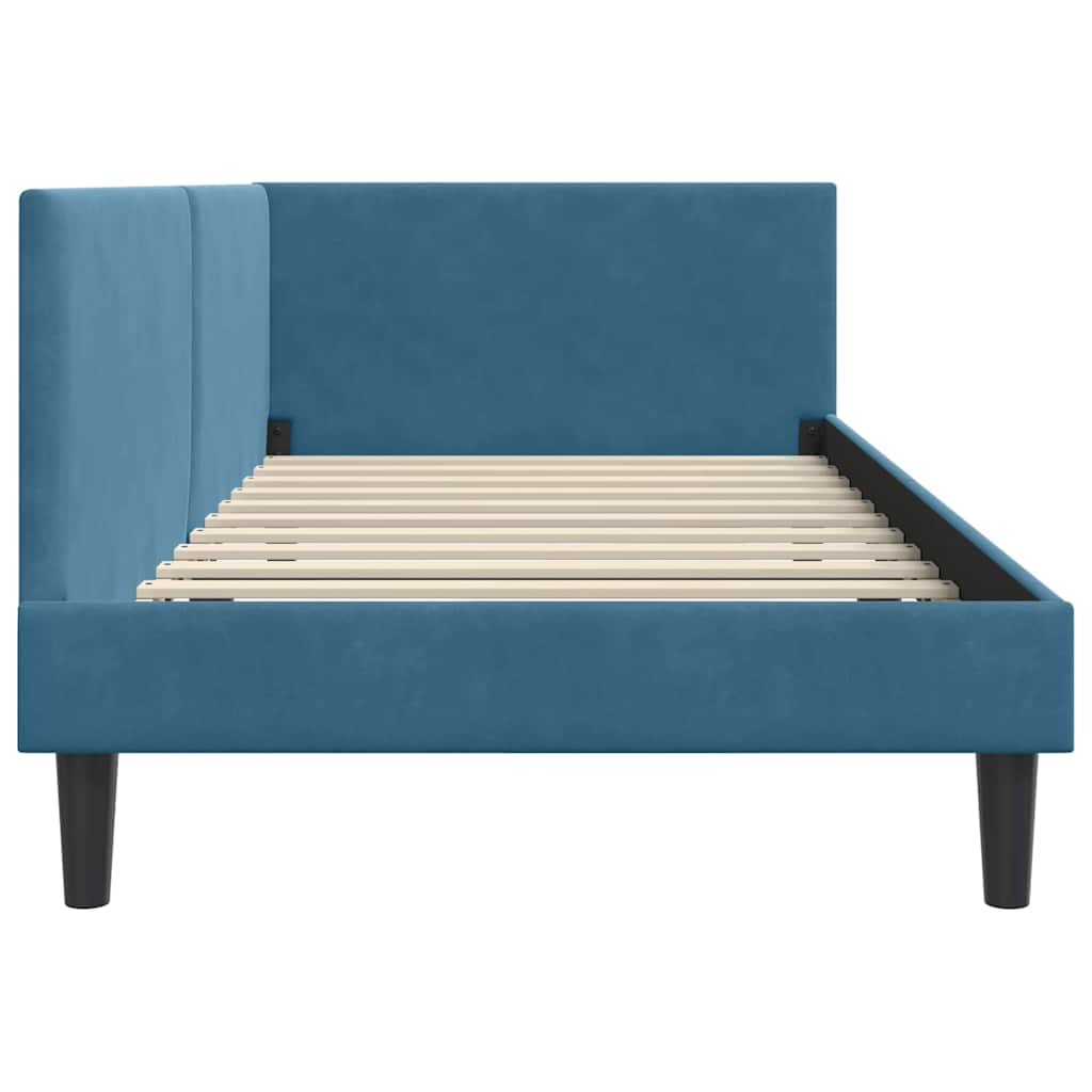 Corner Bed Frame Blue 100 x 200 cm Velvet and Engineered wood