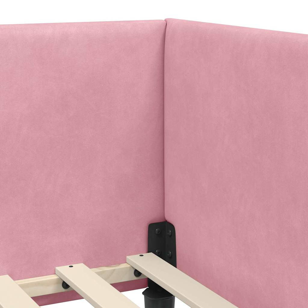 Corner Bed Frame Pink 100 x 200 cm Velvet and Engineered wood