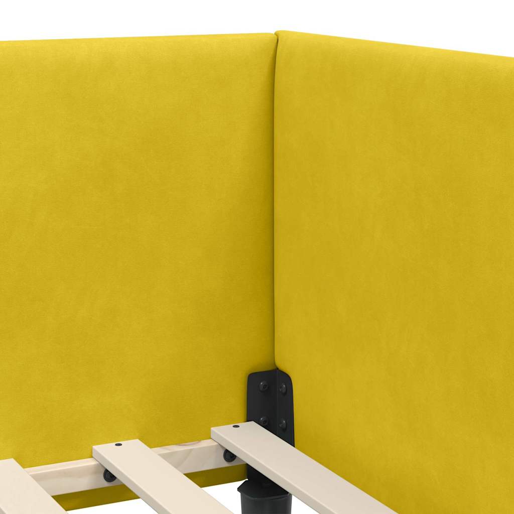Corner Bed Frame Yellow 100 x 200 cm Velvet and Engineered wood