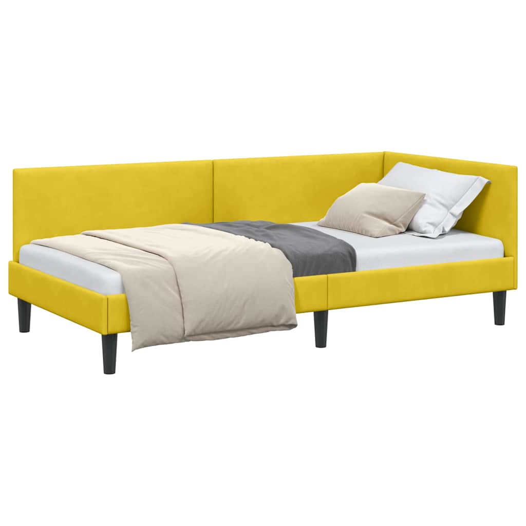 Corner Bed Frame Yellow 100 x 200 cm Velvet and Engineered wood