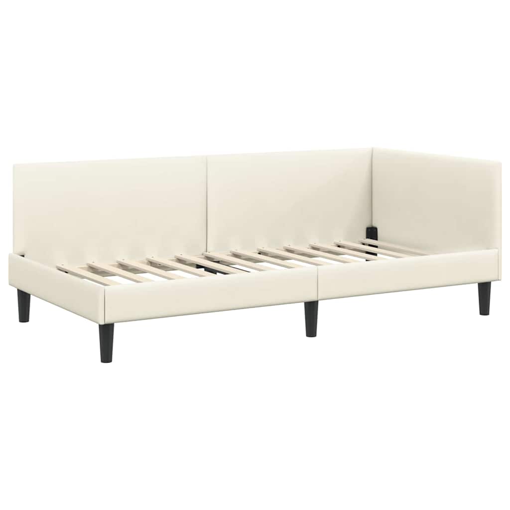 Corner Bed Frame Cream 100 x 200 cm Velvet and Engineered wood
