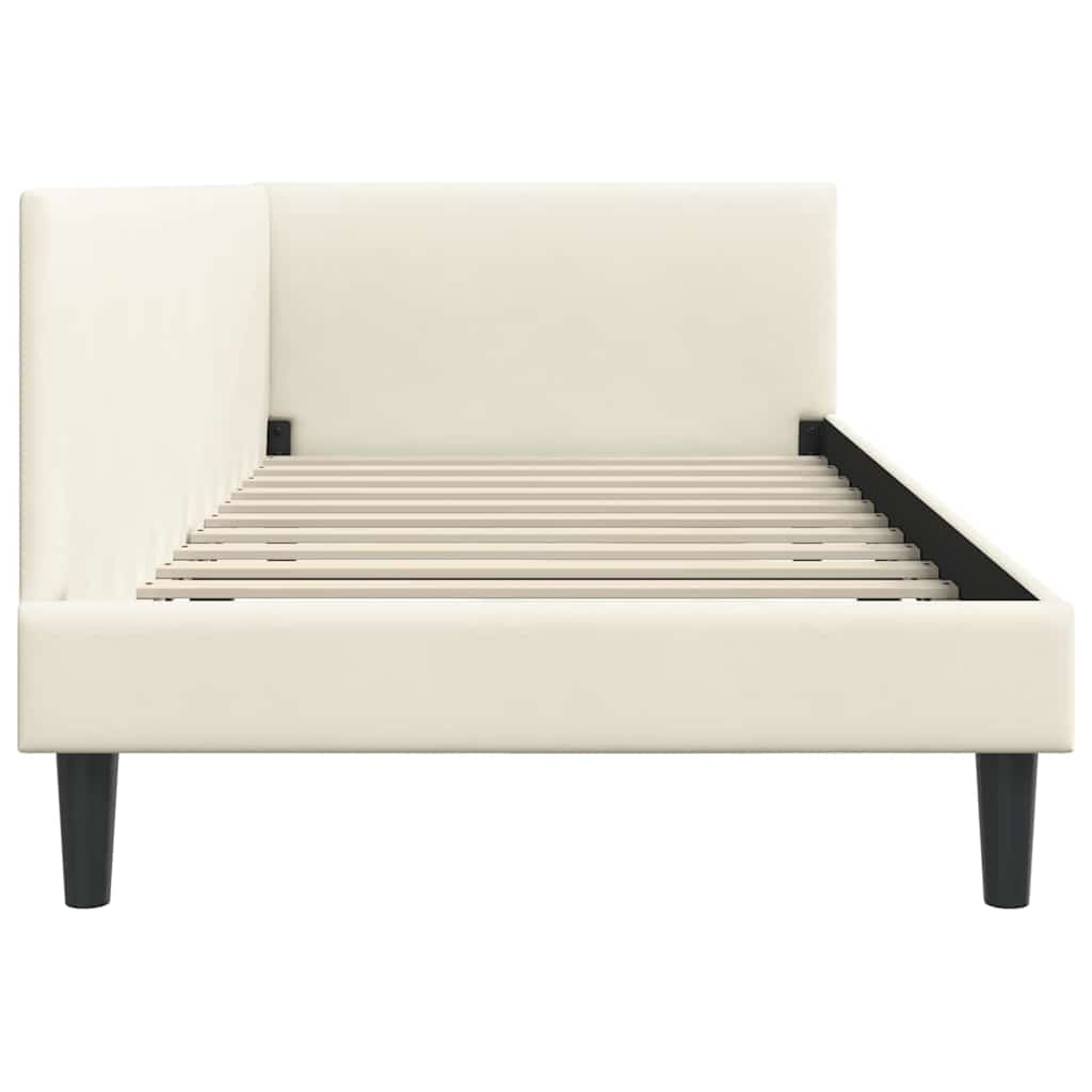 Corner Bed Frame Cream 100 x 200 cm Velvet and Engineered wood